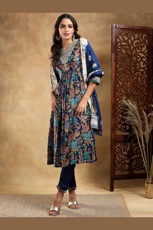 Bani Women Floral Print Embroidered Pleated Kurta with Trousers & Dupatta