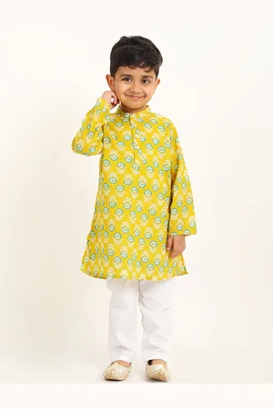 Campana Boys Ethnic Motifs Printed Band Collar Pure Cotton Kurta With Pyjamas