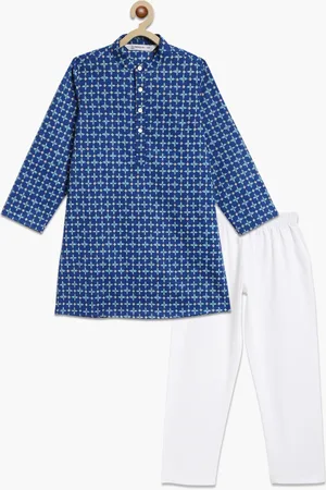 Campana Boys Ethnic Motifs Printed Mandarin Collar Cotton Kurta With Pyjamas