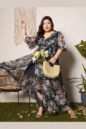 Berrylush Women Floral Print Chiffon Empire Midi Dress