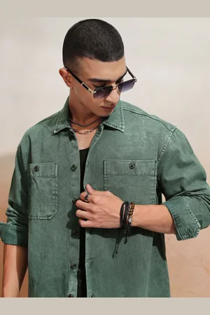 Highlander Men Oversized Dyed Washed Utility Pocket Denim Overshirt