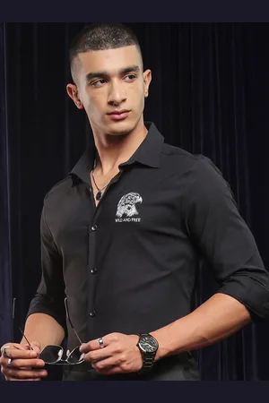 Highlander Men Regular Collar Full Sleeves Logo Embroidered Shirt