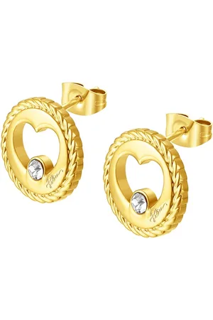 Police Gold-Plated Circular Crystals Stainless Steel Studs Earrings