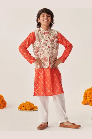 pspeaches Boys Floral Printed Regular Kurta with Pyjama & Jacket