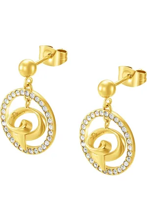 Police Gold-Plated Oval Crystals Stainless Steel Studs Earrings