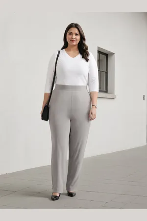 BlissClub Women Straight Fit High-Rise Wrinkle Free Trousers