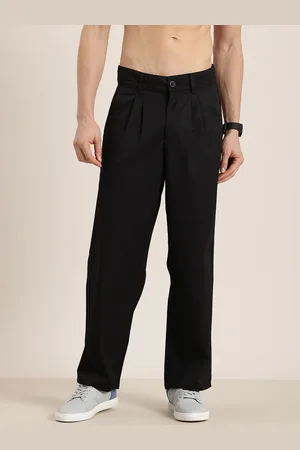 HERE&NOW Men Textured Baggy Fit Pleated Chinos Trousers