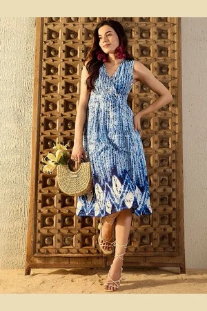 MABISH by Sonal Jain Women Striped Tie and Dye Print A-Line Midi Holi Dress