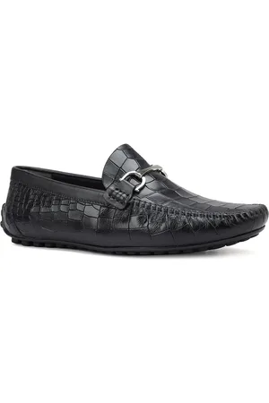 ROSSO BRUNELLO Men Textured Round Toe Leather Formal Loafers