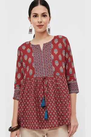 Lifestyle Mandarin Collar Printed Three-Quarter Sleeves Tunic