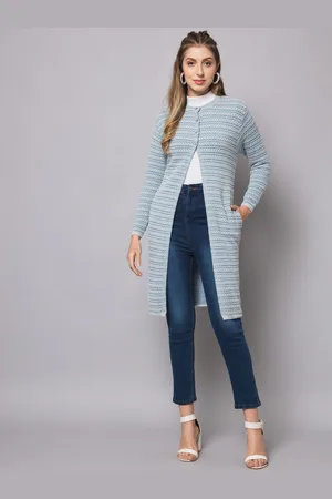 Chemistry Women Striped Woollen Longline Cardigan