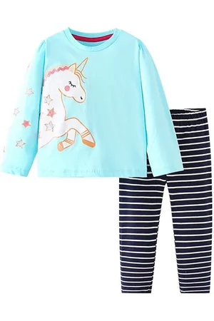 Stylecast Girls Blue Graphic Printed Pure Cotton T-shirt with Trousers