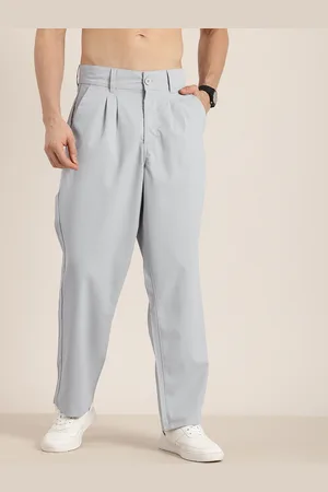 HERE&NOW Men Textured Baggy Fit Pleated Chinos Trousers