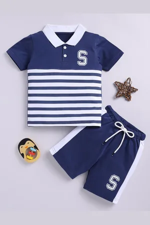 BAESD Boys Polo Collar Striped Pure Cotton T-shirt With Shorts