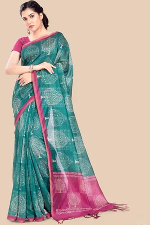 Rani Saahiba Printed Tussar Saree With Blouse Piece