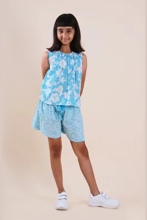 Sangria Girls Floral Printed Pure Cotton Top With Shorts