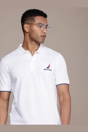 Nautica Brand Logo Embroidered Polo Collar Pure Cotton T-shirt