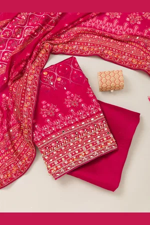 Koskii Floral Embroidered Beads and Stones Unstitched Dress Material