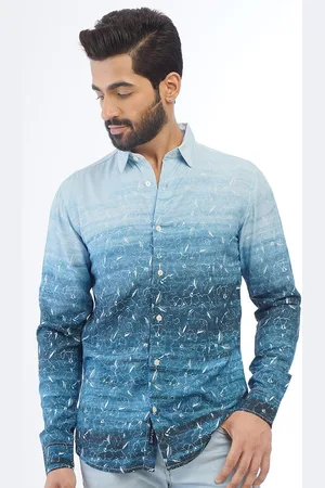 JADE BLUE Men Dyed Ombre Spread Collar Slim Fit Casual Shirt