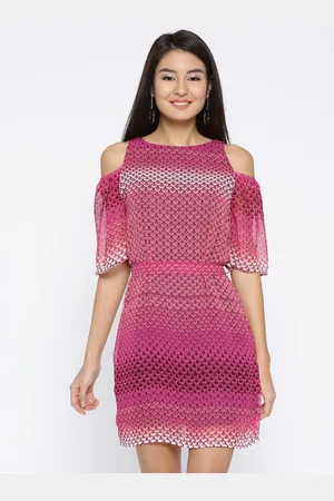 Sera Women Pink Printed Cold-Shoulder A-Line Dress