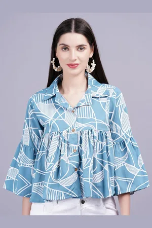 Kalini Abstract Printed Shirt Style Bell Sleeves Top