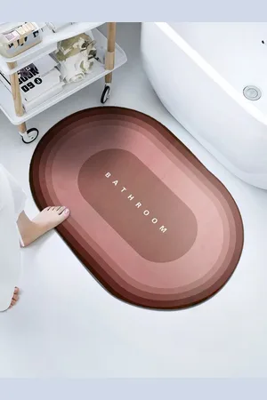 Aura Maroon & Peach Colored Colourblocked 110 GSM Non-Slip Bath Mat