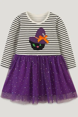 Stylecast Girls Striped Long Sleeves Cotton Fit and Flare Dress