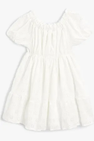 Koton Girls Solid Puff Sleeve Fit & Flare Dress