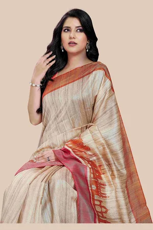Rani Saahiba Printed Tussar Zari Saree With Blouse Piece