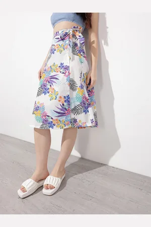 DressBerry Women Tropical Treat Printed Button-It-Up A-Line Skirt