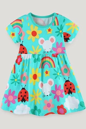 Stylecast Girls Printed Short Sleeves Cotton Fit & Flare Dress