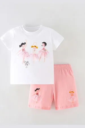 Stylecast Girls White Printed Pure Cotton Top With Shorts