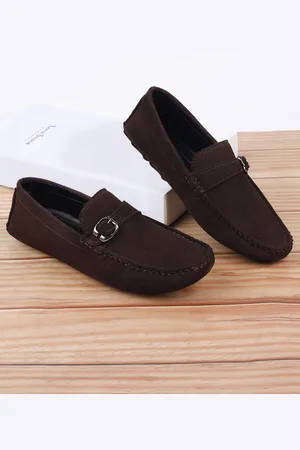 LOUIS STITCH Men Brunette Brown Italian Suede Leather Driving Loafers