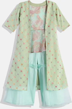Ethnovog Girls Floral Embroidered Regular Sequinned Kurti with Palazzos