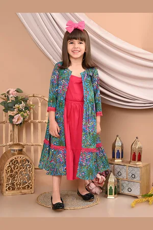 Superminis Girls Floral Printed Mandarin Collar Cotton Ethnic Shrug