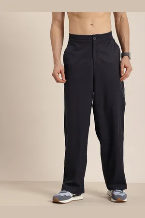 HERE&NOW Men Textured Wide Leg Straight Fit Trousers
