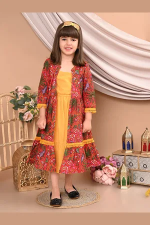 Superminis Girls Floral Printed Mandarin Collar Cotton Ethnic Shrug