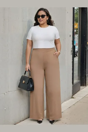 BlissClub Women Smart Loose Fit High-Rise Wide Leg Trousers