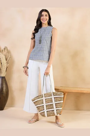 Anouk Checked Pure cotton Halter Neck Sleeveless Top