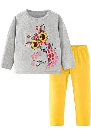 Stylecast Girls Grey Printed Pure Cotton Top With Leggings