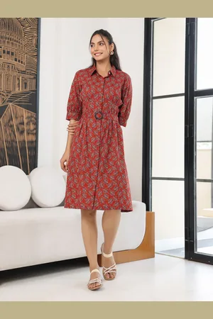 JISORA Women Shirt Collar Cotton Fit and Flare Dress