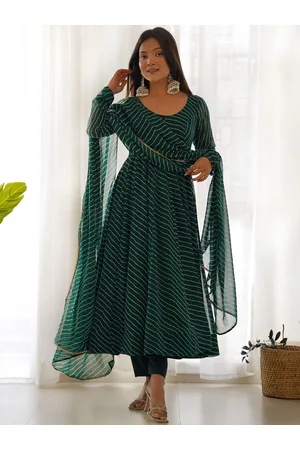JATRIQQ Leheriya Printed Anarkali Kurta with Trousers & Dupatta