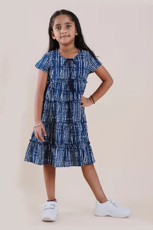 Sangria Girls Printed Cotton Tiered A-Line Midi Dress