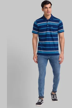 Park Avenue Men Striped Polo Collar Pockets Slim Fit T-shirt