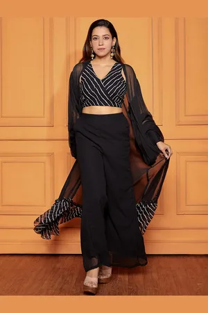 Nüd Striped V-Neck Top With Flared Palazzo & Shrug