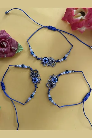 Digital Dress Room Set of 3 Evil Eye Beaded Thread Rakhi