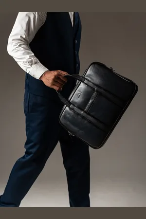 Eske Men Black Solid Leather Laptop Bag