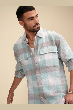 LocoMotive Premium Men Waffle Dobby Checked Utility Pocket Oversized Overshirt