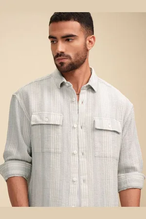 LocoMotive Luxe Men Waffle Dobby Textured Striped Utility Pocket Relaxed Shirt