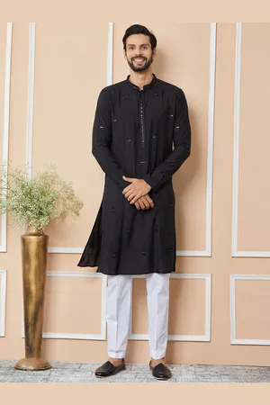 See Designs Floral Embroidered Mandarin Collar Thread Work Chanderi Silk Straight Kurta